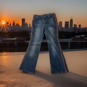 Wide Leg Adolfo Straight  Jeans Womens 10 High Rise Stretch  Boho‎ Hippie